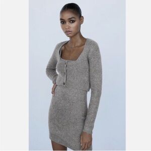 Zara Gray Knit mini Cardigan and Dress Set